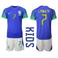 Brasilien Lucas Paqueta #7 Auswärts Trikotsatz Kinder WM 2022 Kurzarm (+ Kurze Hosen)